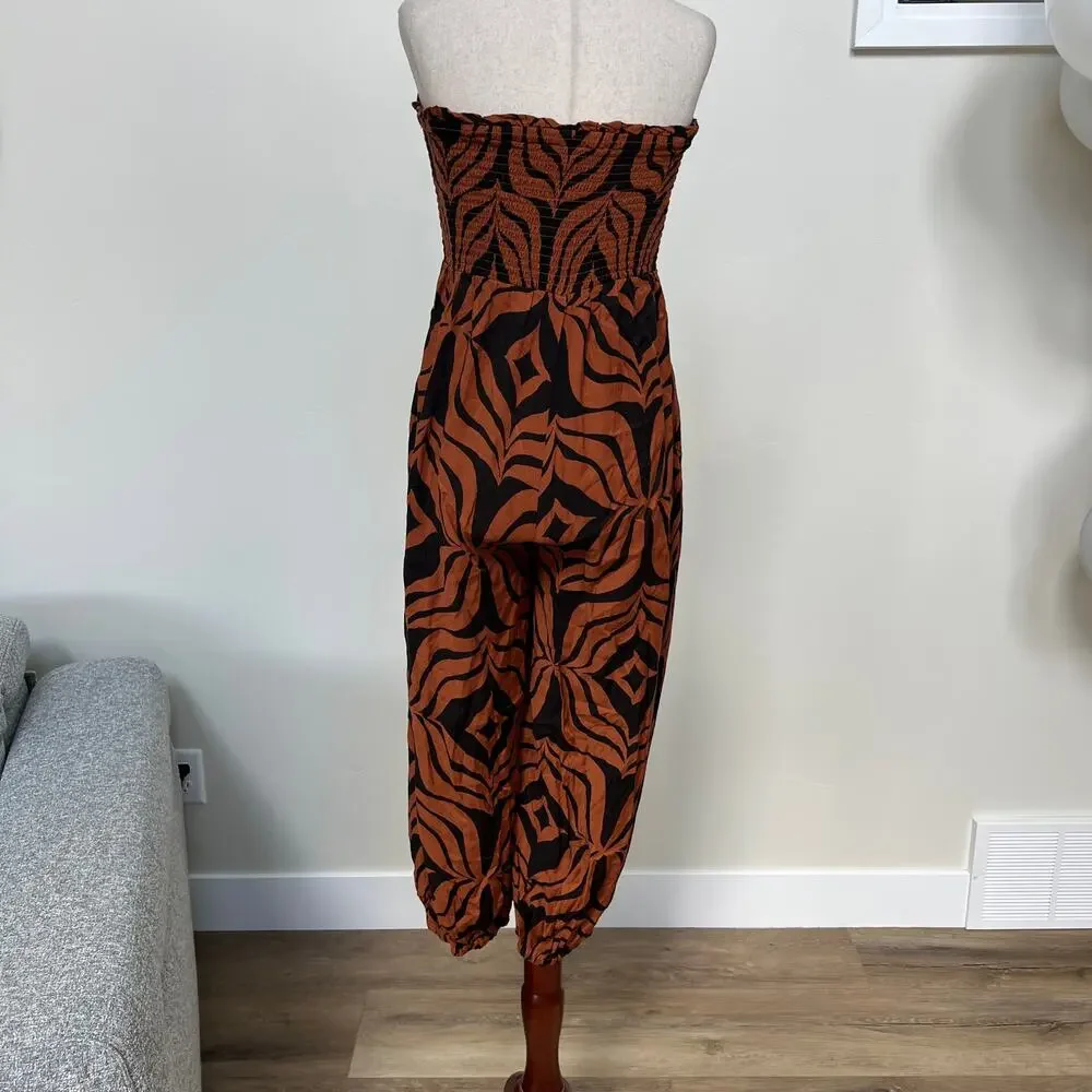 ANTHROPOLOGIE Women's Printed Balloon-Leg Jumpsuit Size SP In Dark Orange - Picture 5 of 13